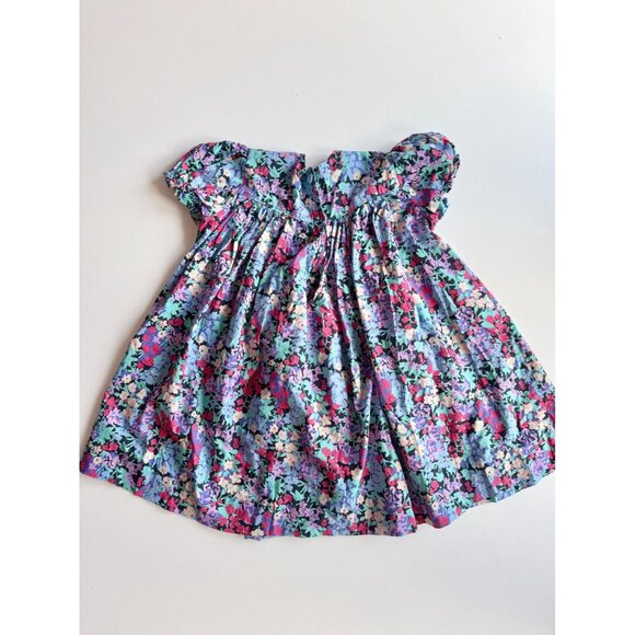 Vintage Girl's Floral Cotton Poplin Smocked Peasant Tent Dress, Size 4-5Y - Picture 4 of 9